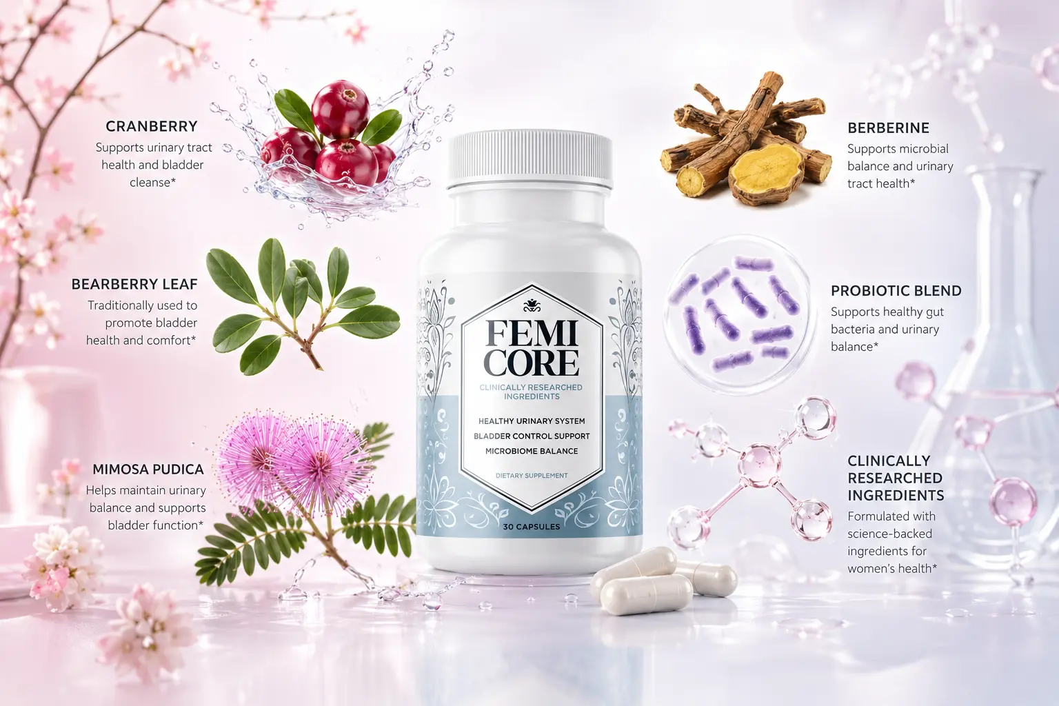 FemiCore ingredients supporting urinary microbiome balance